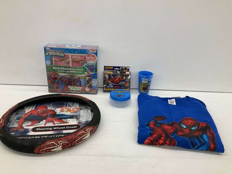 Spiderman Items: Mug Set, Shirt, Cards, Steering Wheel Cover, and More image