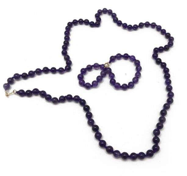 Amethyst Beaded Necklace and Bracelet Set with 14K Gold Clasp image