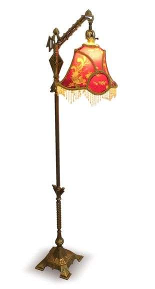 Vintage Ornate Adjustable Floor Lamp with Dragon Design Shade - Light Socket Issue image