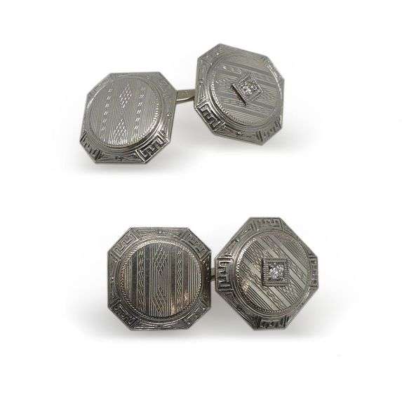 Vintage 14K and Diamond Octagonal Cufflink Pair with Center Detail image