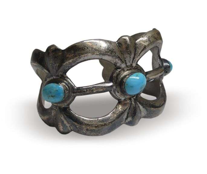 Vintage Sterling Silver and Turquoise Cuff Bracelet image