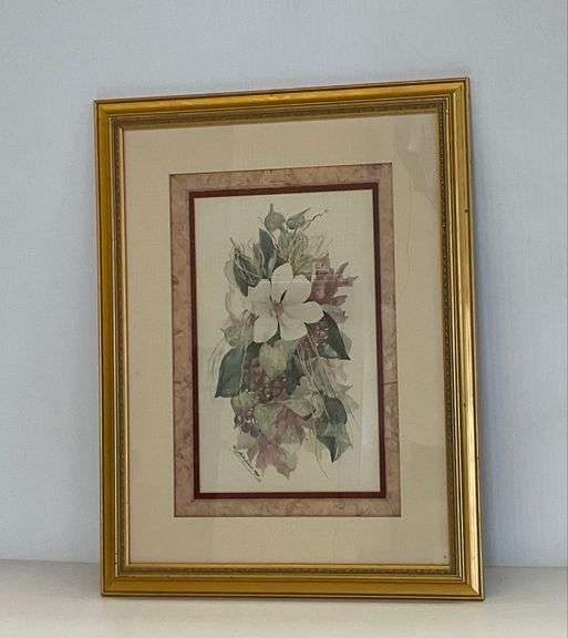 Framed Floral Watercolor Signed Print by Lula Desiree Platt image