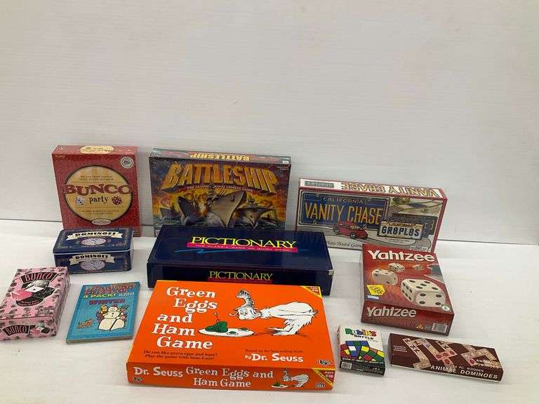 Primarily New Board Game Assortment: Yahtzee, Battleship, Dr. Seuss Green Eggs and Ham, Pictionary and More image