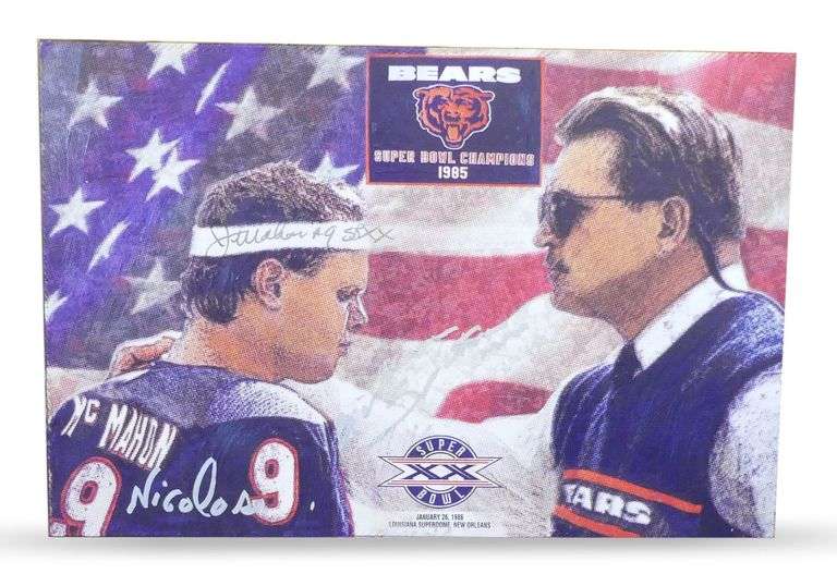 Chicago Bears Super Bowl XX Champions Giclee by Joseph Nicolosi..autographed by Jim McMahon & Mike Ditka image