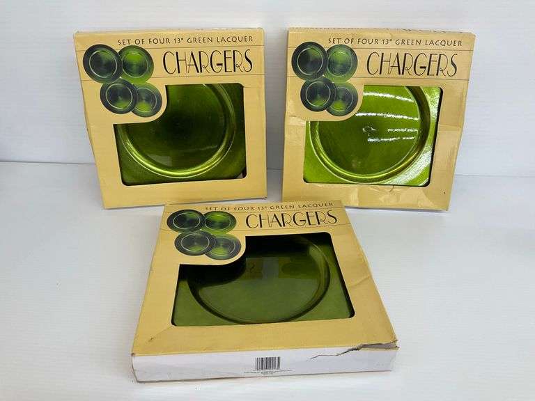 Three Sets of Four New Green Lacquer Charger Plates image