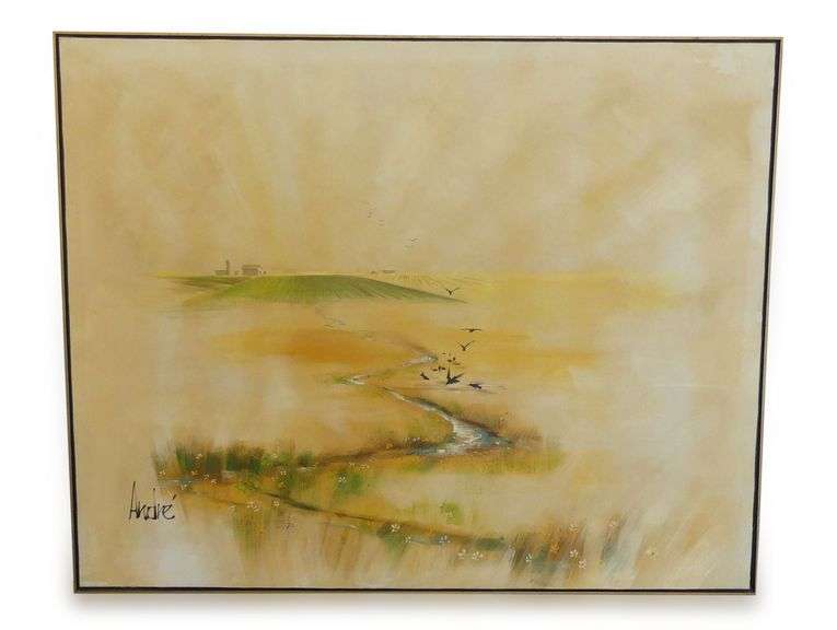 André Signed 'Country Fields' Framed Painting - image