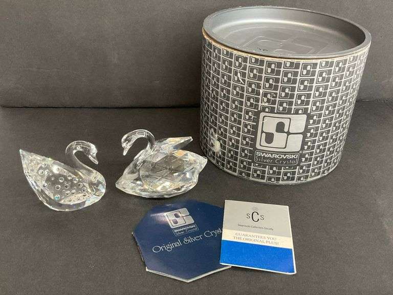 Two Swarovski Crystal Swan Figurines with Box and Paperwork image