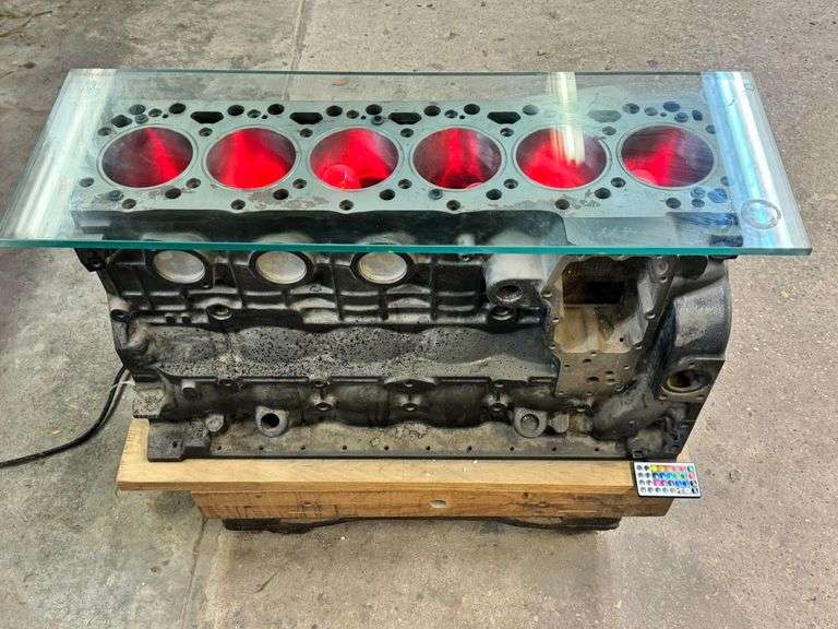 Custom Made Engine Block Coffee Table with Color-Changing LEDs image