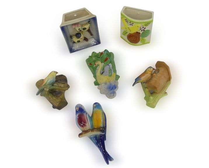 Six Bird Themed Wall Pockets - Made in Japan and Czechoslovakia image
