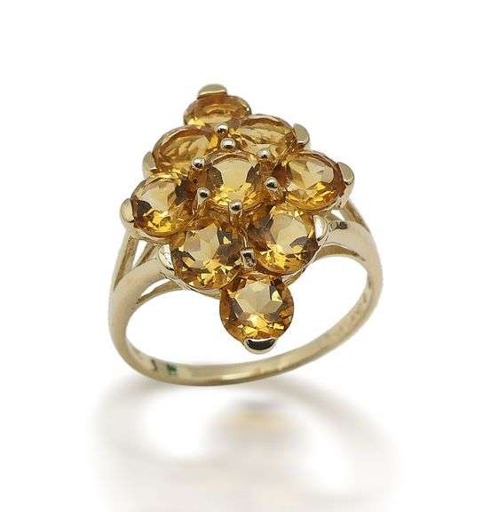 10K Yellow Gold Citrine Cluster Ring, Size 6.5 image