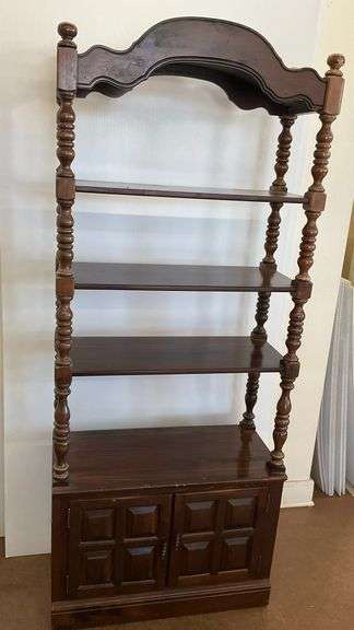 Dark Wood Display Shelving Unit with Cabinet Base image