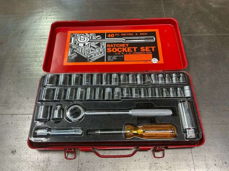 Like New 40 Piece Ratchet and Socket Set in Red Case image