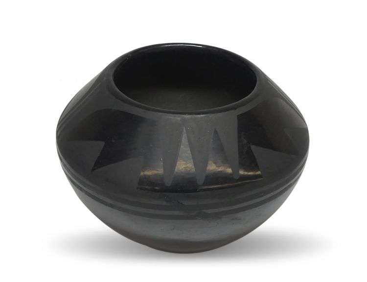 Signed Black Native American Pottery Vessel image