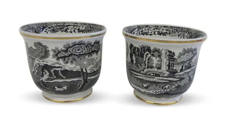 Pair of Copeland Spode's Italian Pattern Black and White Cups image