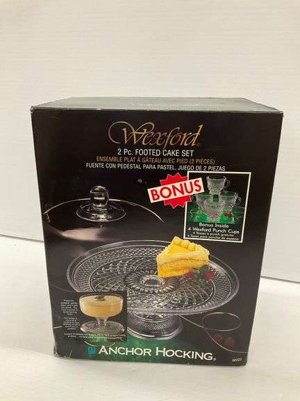 New Anchor Hocking Wexford 2-Piece Footed Cake Set with Punch Cups image