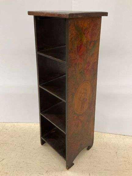 Painted Wooden Shelving Unit with Portrait Detail image
