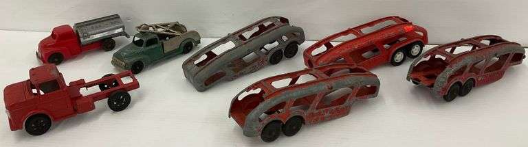 Vintage Hubley Toy Trucks and Car Carrier Trailers image