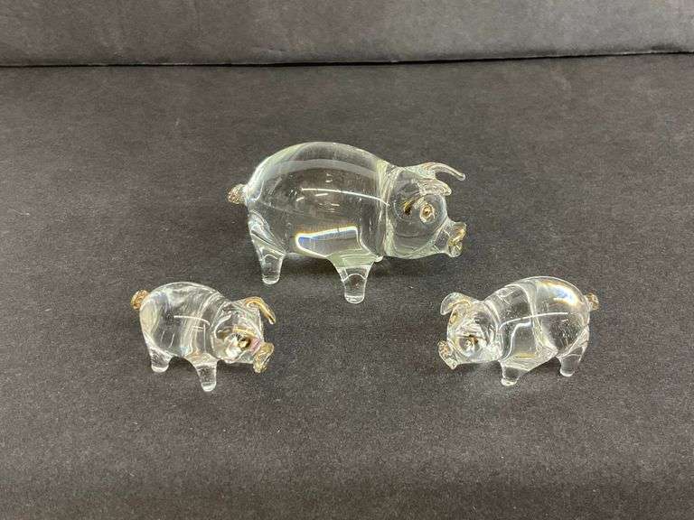 Three Hand Blown Glass Pig Figurines image