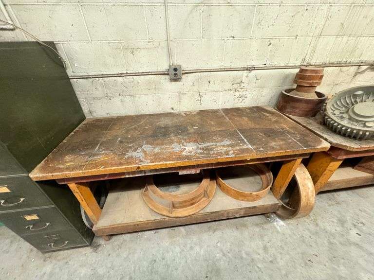 Wooden Work Bench ... 37 x 72 x 28 in. ... Contents on bottom not included image