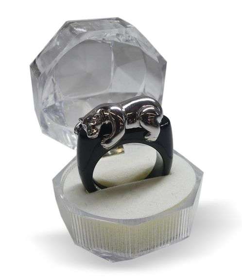 Unique Sterling Silver Panther on Black Onyx Ring... Size 9 image