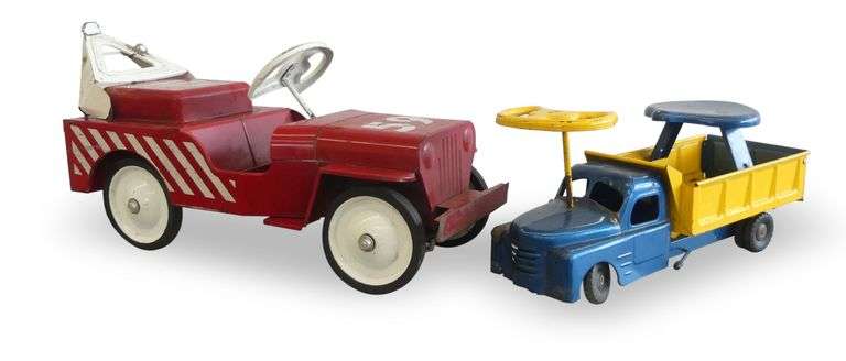 Two Structo Ride-Em Toys: Wrecker and Dump Truck image