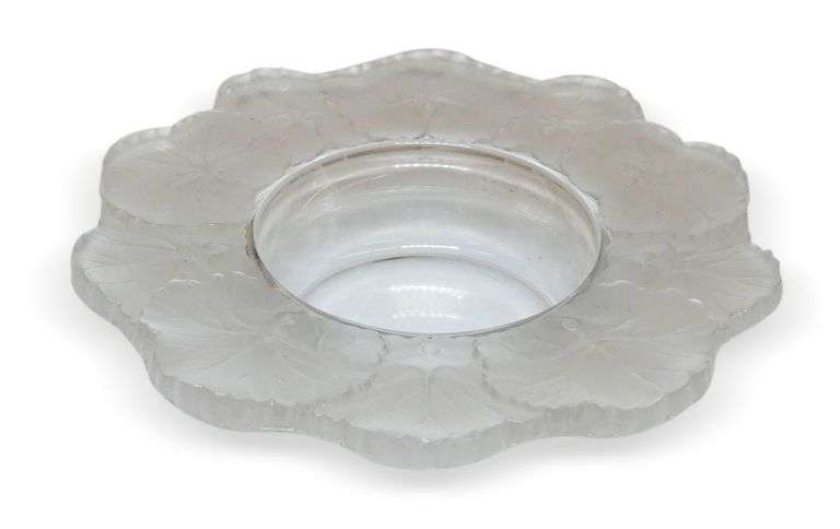 Lalique "Honfleur" Frosted Art Glass Vase with Leaf Pattern image