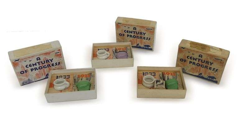 Three 1933 A Century of Progress Miniature Souvenir Sets... From Chamber Pot to Toilet image