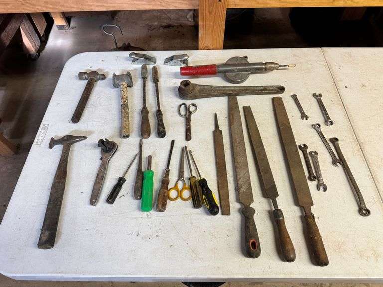 Group of Hand Tools - Wrenches, Files, Hammers, and More image