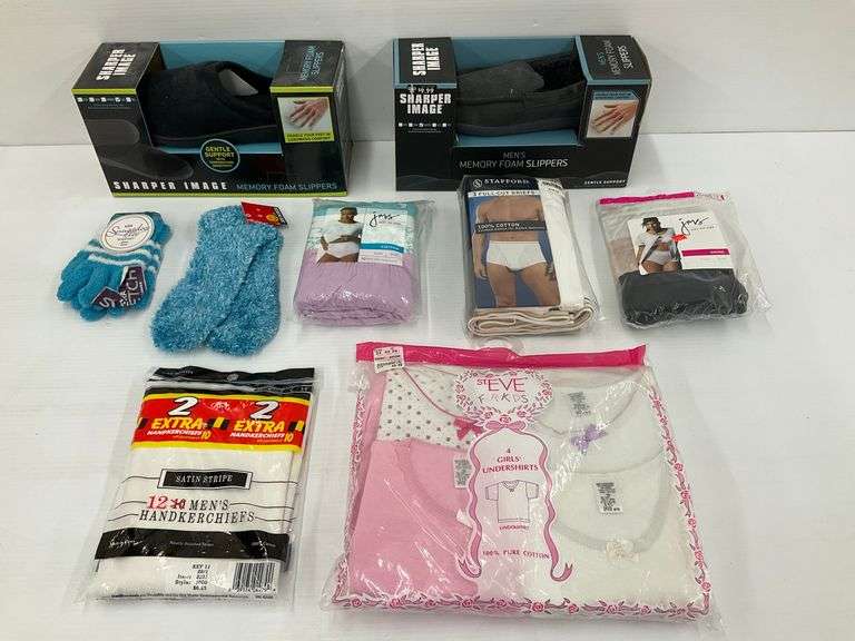 New Clothing: Men's Briefs, Women's Slippers, Kid's Undershirts, Hankies, and Gloves image