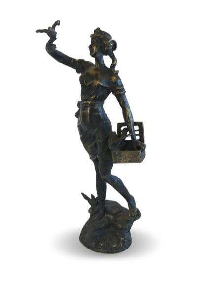 Bronze Recast Sculpture of a Woman with Birds... Attributed to Guillemin image