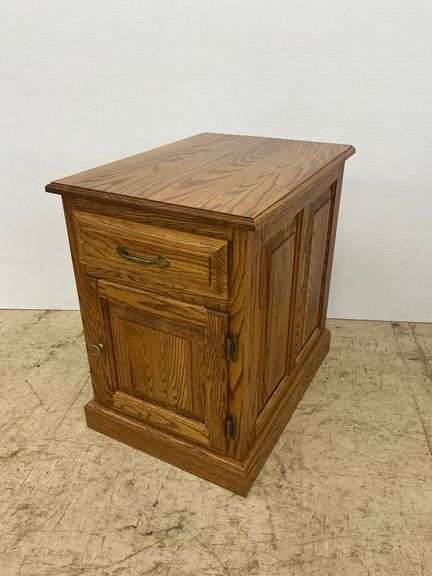 Oak End Table with Drawer and Door image