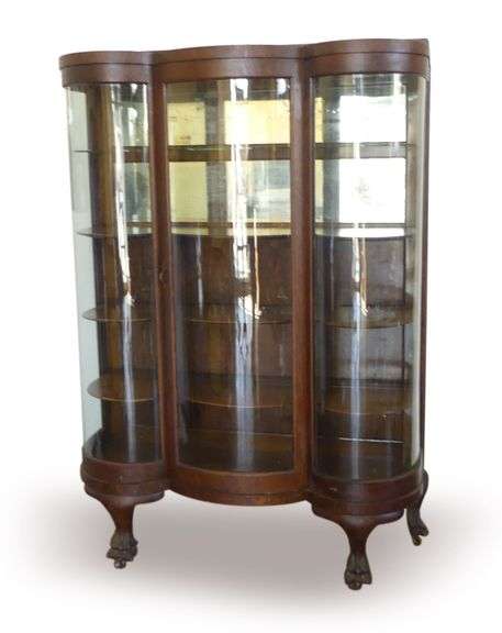 Impressive Curved Glass China Cabinet with Claw Feet image