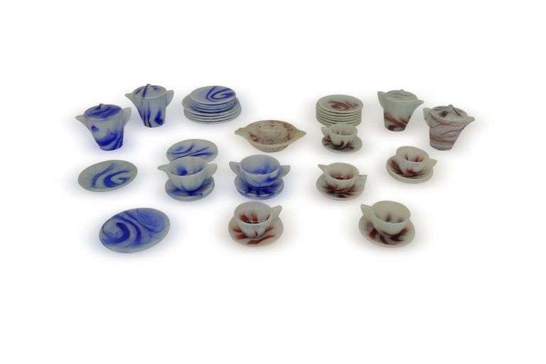 Child's Vintage Glass Tea Sets with Swirled Patterns - Two Sets/See Photos image