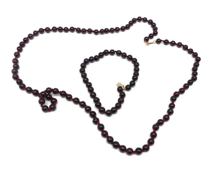 Garnet Bead Necklace & Bracelet with 14K Gold Clasp image