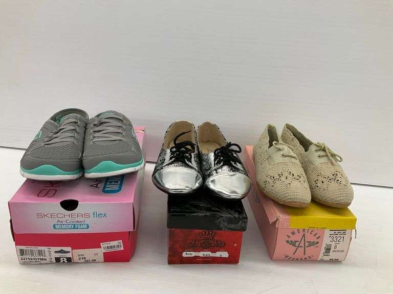 Three Pairs of Women's Shoes - Size 8, Skechers, Marilyn Moda, American Weekend image