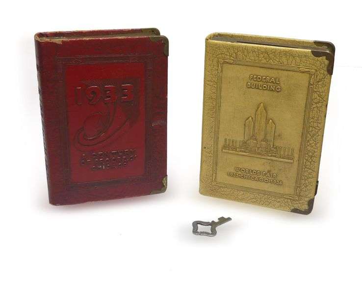 Two 1933-1934 Chicago World's Fair Coins/Bills Banks and One Key image