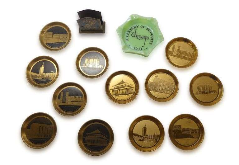 Century of Progress Ashtray, Coasters Set, and Souvenir image