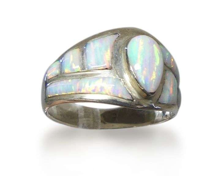 Native American Signed Sterling Silver and Opal Ring... Size 10 image