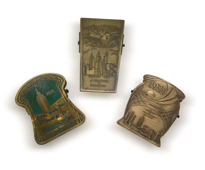 Three Chicago World's Fair "A Century of Progress" Brass Souvenirs image