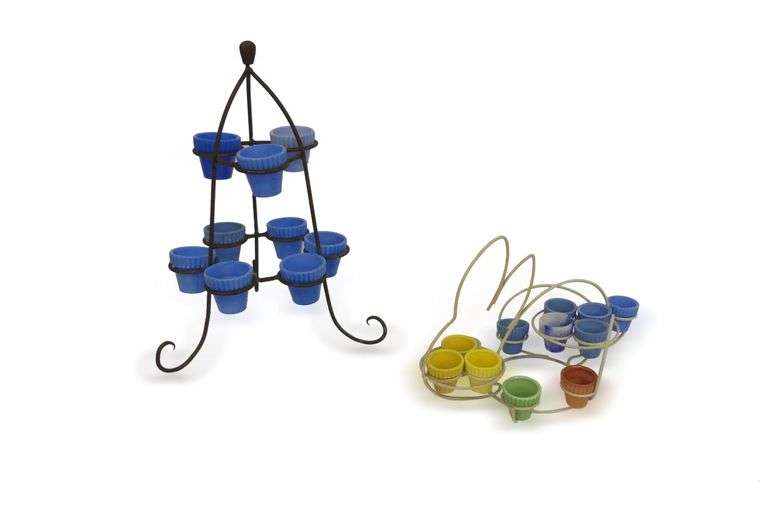 Various Vintage Glass Egg Cups with Metal Stands image