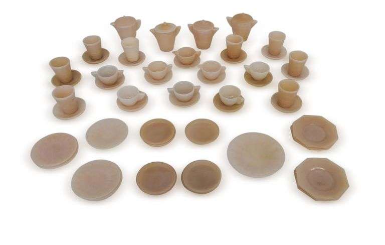 Child's Vintage Pink Glass Tea Set - 28 Pieces image