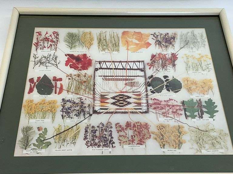 Framed Navajo Loom Weaving with Pressed Botanical Art image