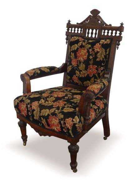 Antique Upholstered Armchair on Casters image