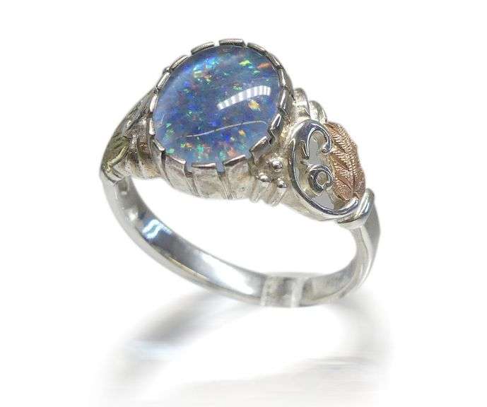 12K Gold and Sterling Blue Opal Ring... Size 11 image
