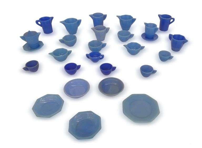 Vintage Blue Glass Play Dishes - Tea Set image