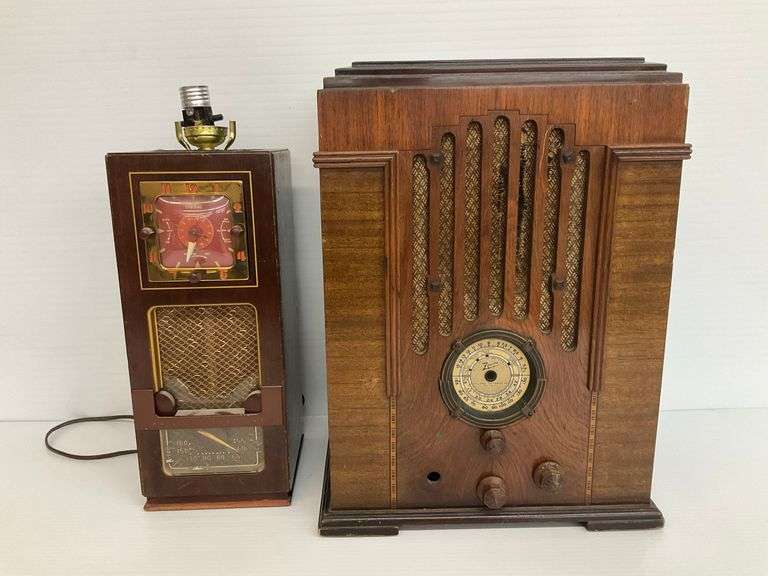 Vintage Telechron Clock Lamp Radio and Zenith Console Tube Radio (Housing only) image