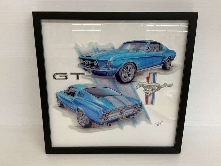 Framed Print of a Blue 1967 Ford Mustang GT image