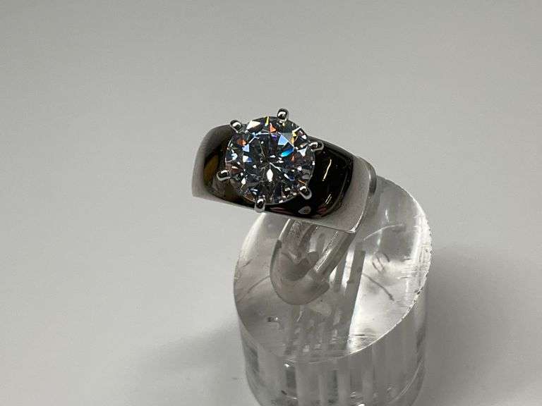 Sterling Silver Solitaire 9mm Brilliant Cut CZ Gemstone Ring...Size 6 image
