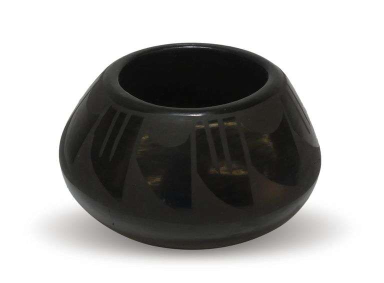 Native American Black Pottery Vase with Etched Design image