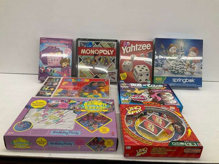 New Board Games and Activities Lot - Monopoly, Yahtzee, Uno Spin, Bingo, Puzzles, and More! image